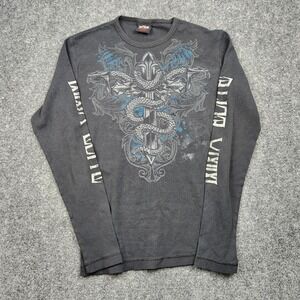 VTG Y2K MMA Elite Thermal Shirt Mens Medium Black Waffle Snake Graphic Tee